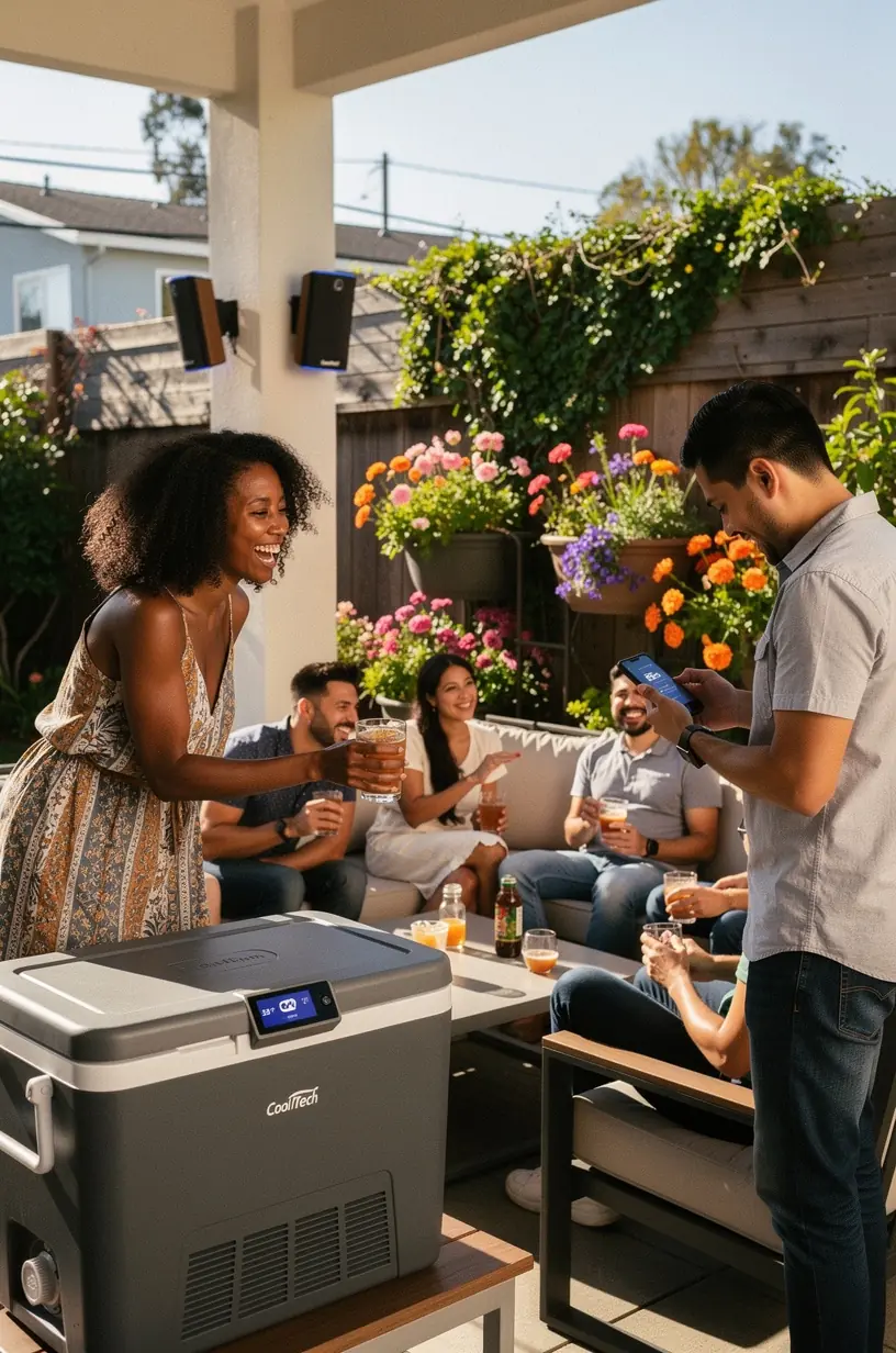 Close-up of a smart thermostat screen with real-time energy consumption data