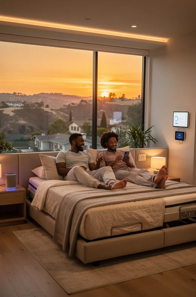 Happy family interacting with voice-controlled home assistant for convenience and comfort